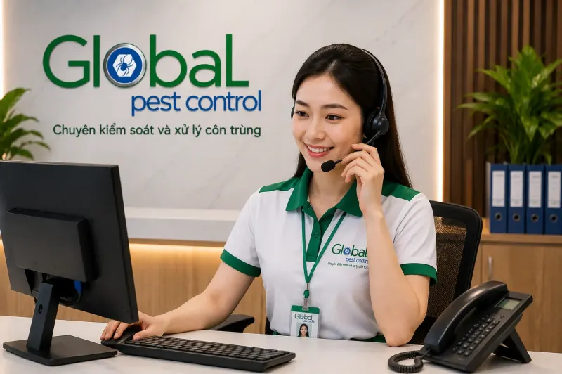 Nhân viên tư vấn đeo tai nghe nghe máy tại văn phòng công ty