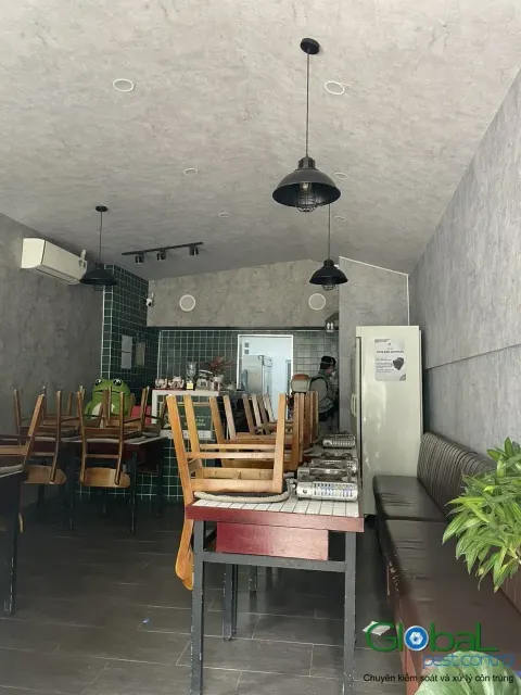 Không gian bếp mở quán ăn được phun diệt côn trùng định kỳ