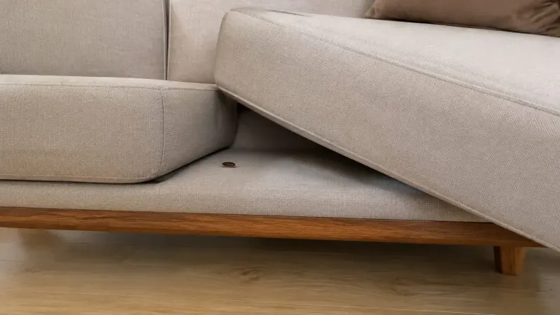 Một con gián nhỏ trên nệm ghế sofa vải