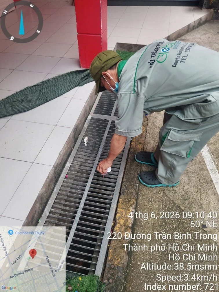 Kiểm rãnh thoát nước có nắp lưới quanh mặt bằng