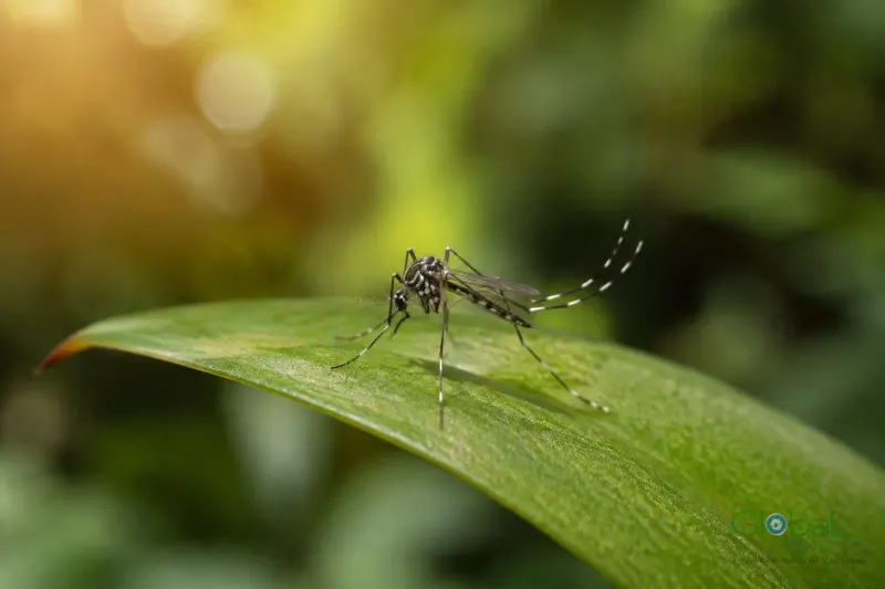 Muỗi vằn Aedes đậu trên lá cây trong vườn nhà