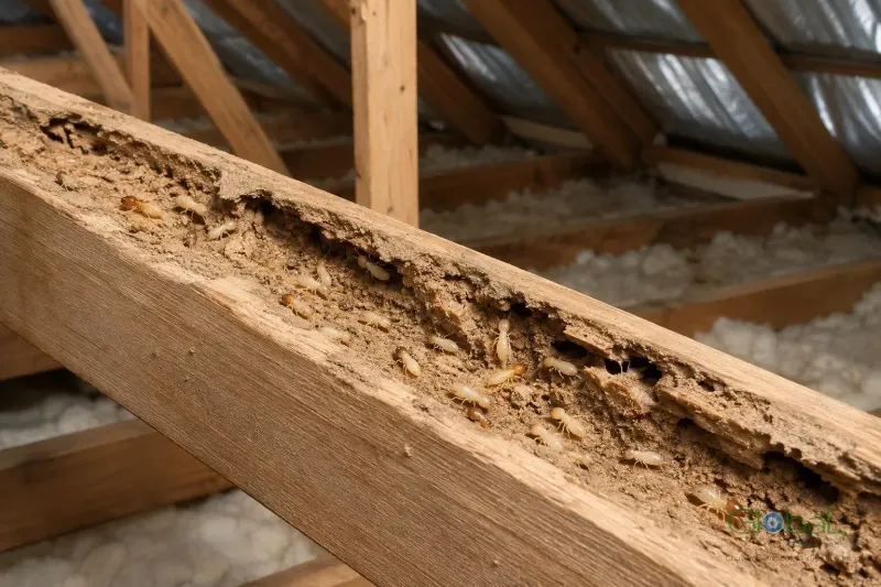 Xà gỗ trên gác mái bị mối ăn rỗng dọc thân