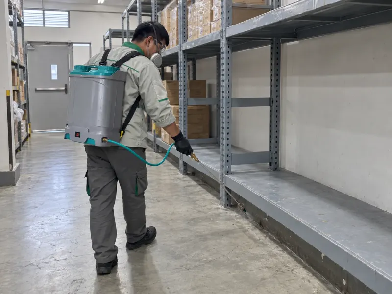 Kỹ thuật viên xử lý chân kệ trống kho sau siêu thị
