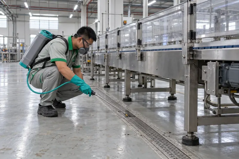 Kỹ thuật viên phun khe rãnh chân dây chuyền băng tải